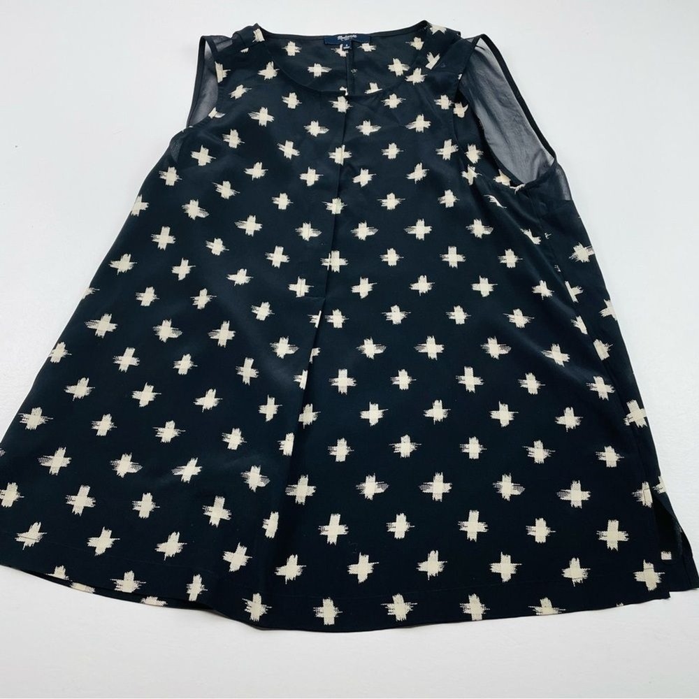 Madewell 100% Silk Sleeveless Blouse Black Beige Cross Print Top Small Casual - Picture 4 of 11
